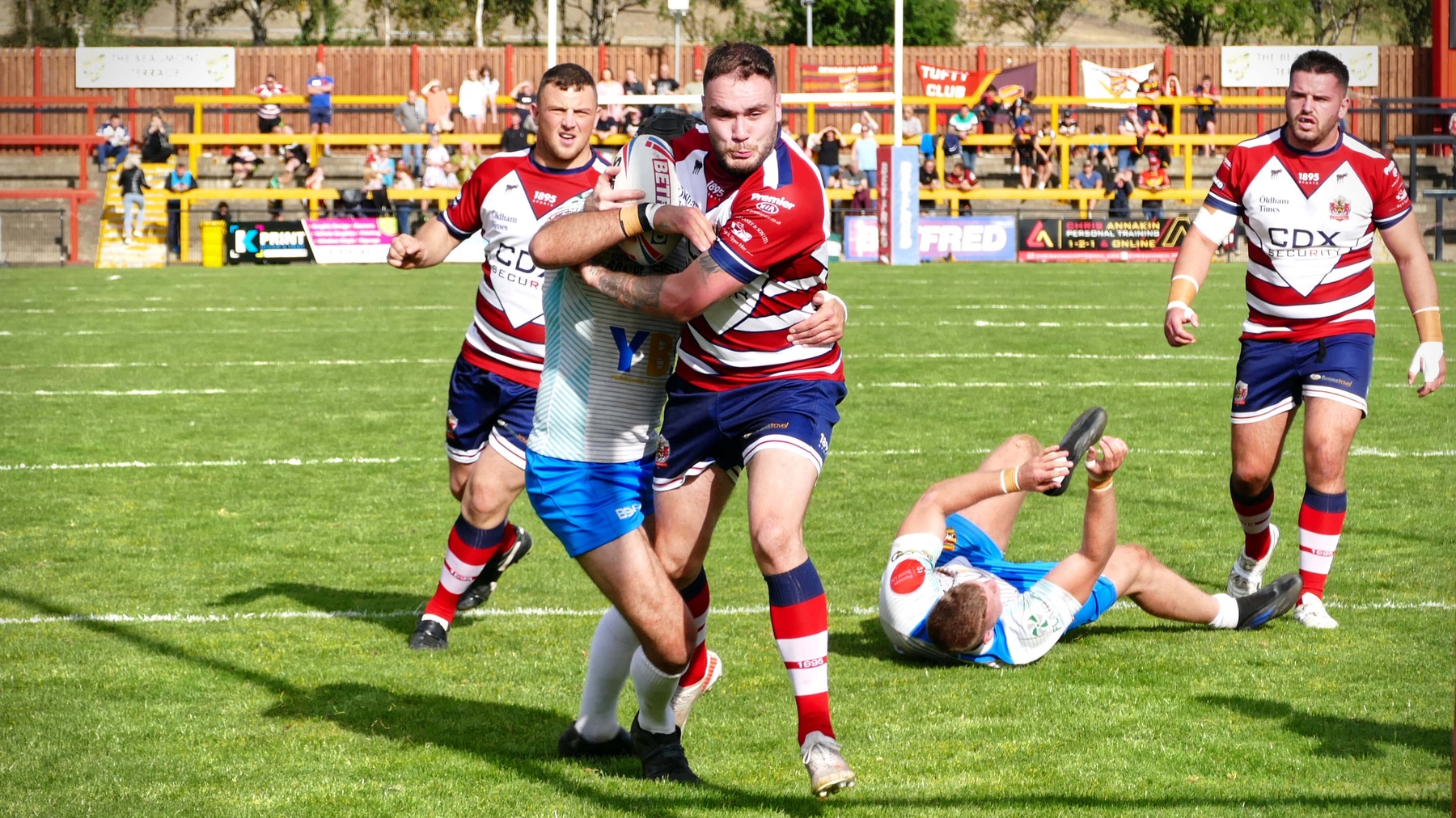 Tommy Brierley in action for Oldham at Dewsbury in 2021